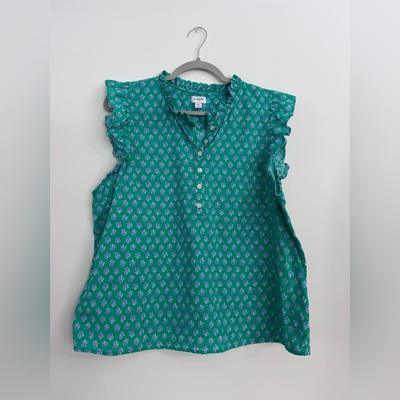 J. Crew Tops - J. Crew Green Floral Ruffle Top